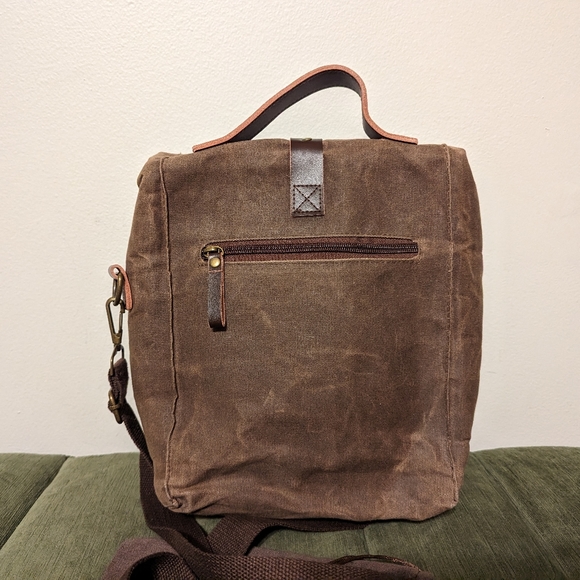 ASEBBO Insulated Lunch Bag 10L Waxed Canvas and Leather Cool Crossbody Bag - Picture 4 of 15